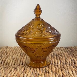 Indiana Glass Amber Sandwich Covered Compote Dish – Vintage #170
